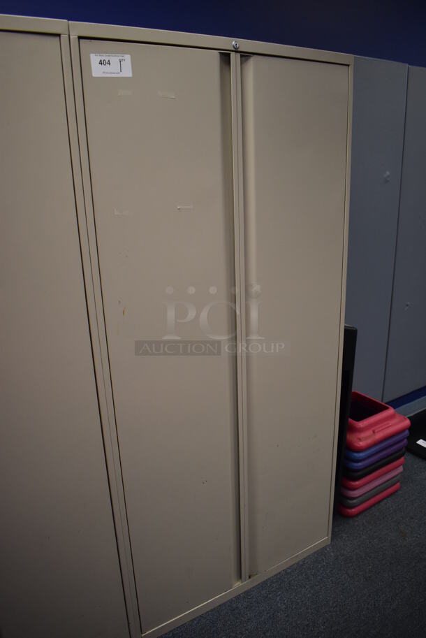 Tan Metal 2 Door Cabinet w/ Contents. 36x20x75. (Classroom 10) - Image 2 of 8