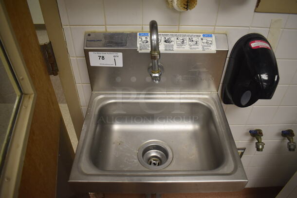 Advance Tabco Stainless Steel Commercial Single Bay Wall Mount Sink w/ Faucet and Foot Pedals. BUYER MUST REMOVE. 17.5x15.5x19. (Education Kitchen) - Image 4 of 4
