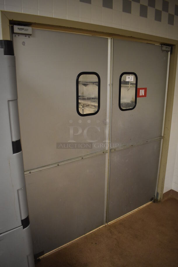 2 Eliason Metal Commercial Swinging Kitchen Doors. BUYER MUST REMOVE. 35x1.5x78.5. 2 Times Your Bid! (Dishroom) - Image 2 of 3