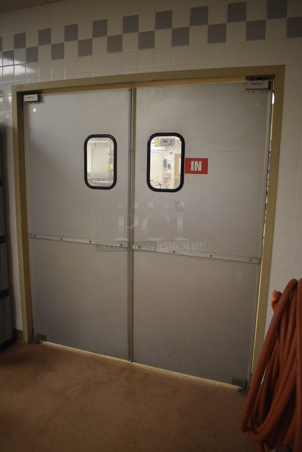 2 Eliason Metal Commercial Swinging Kitchen Doors. BUYER MUST REMOVE. 35x1.5x78.5. 2 Times Your Bid! (Dishroom) - Image 3 of 3