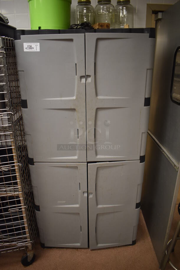 Gray Poly 2 Door Cabinet. Does Not Include Contents. 35x18x72. (Dishroom)