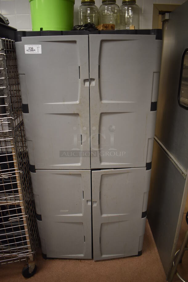 Gray Poly 2 Door Cabinet. Does Not Include Contents. 35x18x72. (Dishroom) - Image 1 of 4