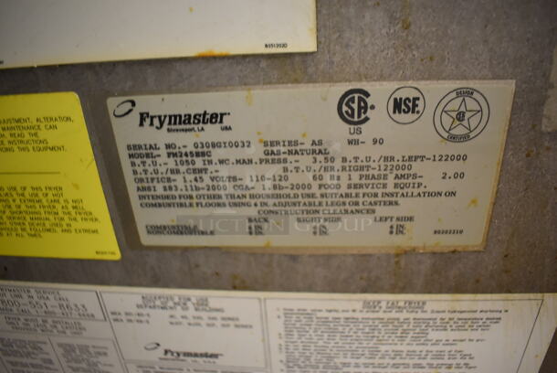 Frymaster FM245ESC Stainless Steel Commercial Floor Style Natural Gas Powered 2 Bay Deep Fat Fryer w/ Left Side Filter Magic II Filter Station and 3 Lids on Commercial Casters. 122,000 BTU. BUYER MUST REMOVE. 47x32x48. Tested and Working! (Education Kitchen) - Image 7 of 12