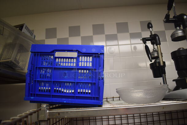 Metal 4 Tier Wire Shelving Unit w/ Liquor Cage on Commercial Casters. Comes w/ Contents Including Utensils, Toaster and Pitcher.  BUYER MUST DISMANTLE. PCI CANNOT DISMANTLE FOR SHIPPING. PLEASE CONSIDER FREIGHT CHARGES. 48x24x70. (Dishroom) - Image 10 of 10