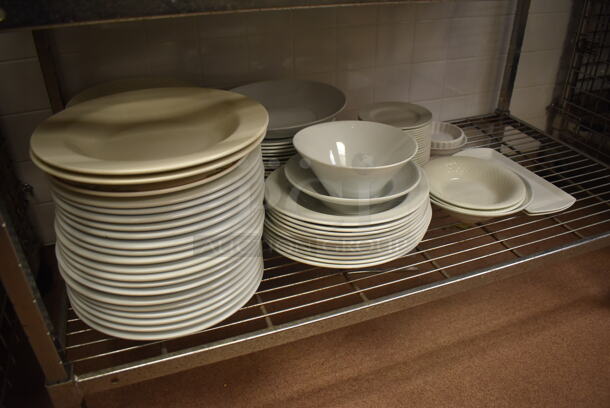 Metal 5 Tier Wire Shelving Unit on Commercial Casters w/ Contents Including Plates, Bowls and Mugs.  BUYER MUST DISMANTLE. PCI CANNOT DISMANTLE FOR SHIPPING. PLEASE CONSIDER FREIGHT CHARGES. 48x24x78. (Dishroom) - Image 2 of 9
