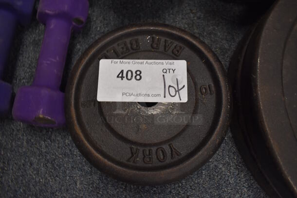 ALL ONE MONEY! Lot of 4 5 Pound Dumbbells, 10 Pound Weight Plate, 50 Pound Weight Plate, 2 10 Pound Dumbbells, 25 Pound Dumbbell. (Classroom 10) - Image 3 of 6