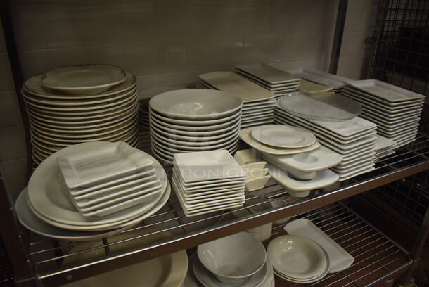 Metal 5 Tier Wire Shelving Unit on Commercial Casters w/ Contents Including Plates, Bowls and Mugs.  BUYER MUST DISMANTLE. PCI CANNOT DISMANTLE FOR SHIPPING. PLEASE CONSIDER FREIGHT CHARGES. 48x24x78. (Dishroom) - Image 3 of 9