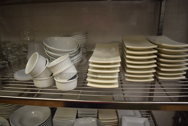 Metal 5 Tier Wire Shelving Unit on Commercial Casters w/ Contents Including Plates, Bowls and Mugs.  BUYER MUST DISMANTLE. PCI CANNOT DISMANTLE FOR SHIPPING. PLEASE CONSIDER FREIGHT CHARGES. 48x24x78. (Dishroom) - Image 5 of 9