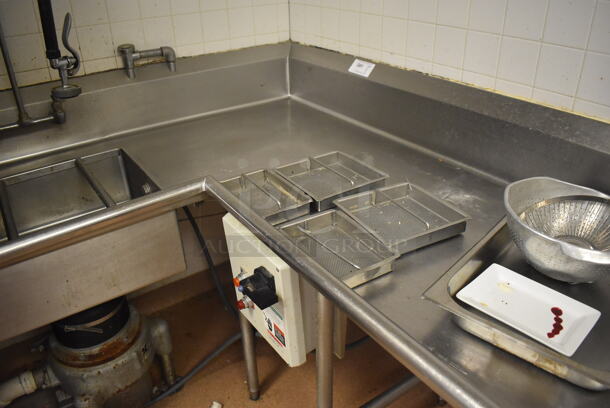 Stainless Steel Commercial Right Side Dirty Side Dishwasher Table w/ Sink Bay, Handles, Spray Nozzle Attachment, Garbage Disposal and Control Box. Goes GREAT w/ Lots 242 and 243! BUYER MUST REMOVE. 60x84x43. Bay 20x20x8. (Dishroom) - Image 3 of 10