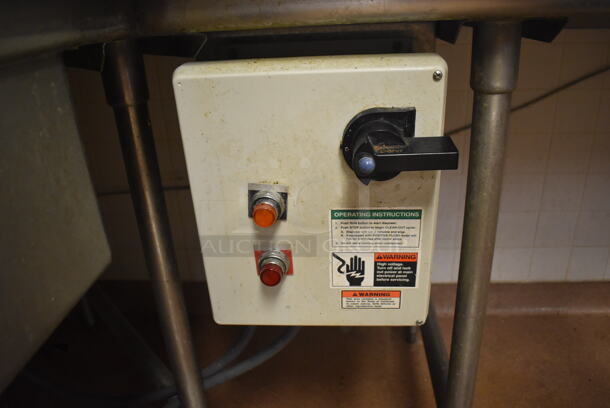 Stainless Steel Commercial Right Side Dirty Side Dishwasher Table w/ Sink Bay, Handles, Spray Nozzle Attachment, Garbage Disposal and Control Box. Goes GREAT w/ Lots 242 and 243! BUYER MUST REMOVE. 60x84x43. Bay 20x20x8. (Dishroom) - Image 7 of 10