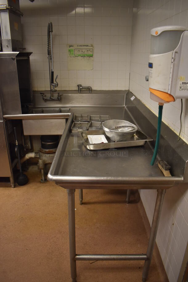 Stainless Steel Commercial Right Side Dirty Side Dishwasher Table w/ Sink Bay, Handles, Spray Nozzle Attachment, Garbage Disposal and Control Box. Goes GREAT w/ Lots 242 and 243! BUYER MUST REMOVE. 60x84x43. Bay 20x20x8. (Dishroom) - Image 10 of 10