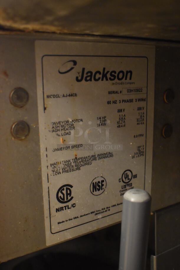 Jackson AJ-44CE Stainless Steel Commercial Conveyor Dishwasher. 208/230 Volts, 3 Phase. Goes GREAT w/ Lots 241 and 243! BUYER MUST REMOVE. 64x34x75. Tested and Working! (Dishroom) - Image 7 of 9