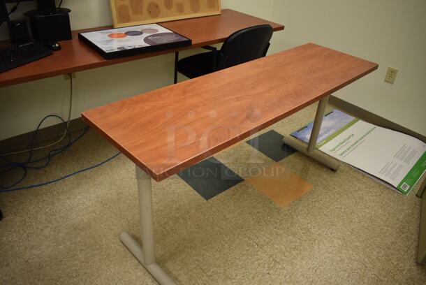 Wood Pattern L Shaped Desk w/ 2 Tables and Contents Including 2 computer Set Ups. BUYER MUST REMOVE. Includes 60x80x29.5. (EMT/Forensics Lab)  - Image 7 of 7