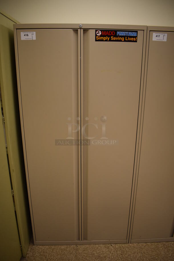 Tan Metal 2 Door Cabinet w/ Contents. 36x18x75. (EMT/Forensics Lab) - Image 1 of 4
