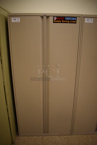 Tan Metal 2 Door Cabinet w/ Contents. 36x18x75. (EMT/Forensics Lab)