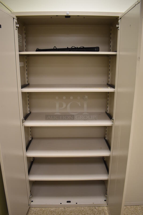 Tan Metal 2 Door Cabinet w/ Contents. 36x18x75. (EMT/Forensics Lab) - Image 3 of 4