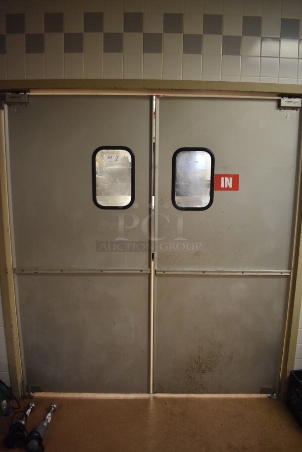 2 Eliason Metal Swinging Kitchen Doors. BUYER MUST REMOVE. 35x1.5x78.5. 2 Times Your Bid! (Dishroom) - Image 1 of 5
