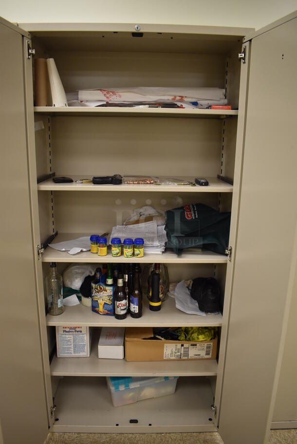 Tan Metal 2 Door Cabinet w/ Contents. 36x18x75. (EMT/Forensics Lab) - Image 3 of 10