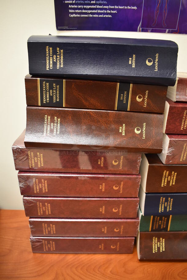 2 Wood Pattern Tables w/ Contents Including Pennsylvania Crimes Code and vehicle Law Books. BUYER MUST REMOVE. 60x18x28.5. 2 Times Your Bid! (EMT/Forensics Lab) - Image 2 of 11