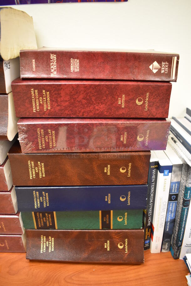 2 Wood Pattern Tables w/ Contents Including Pennsylvania Crimes Code and vehicle Law Books. BUYER MUST REMOVE. 60x18x28.5. 2 Times Your Bid! (EMT/Forensics Lab) - Image 3 of 11