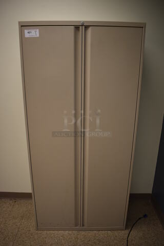 Tan Metal 2 Door Cabinet w/ Contents. 36x18x75. (EMT/Forensics Lab)