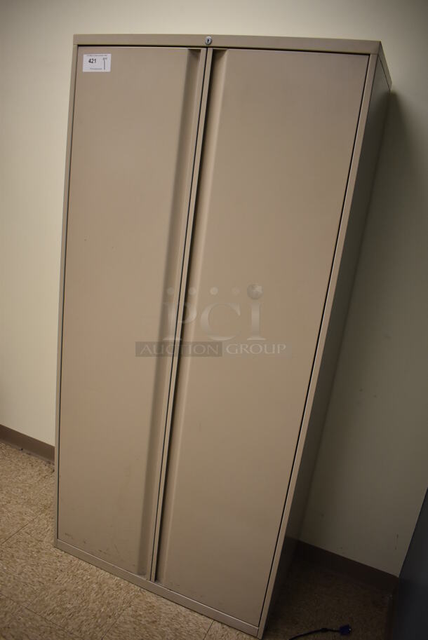 Tan Metal 2 Door Cabinet w/ Contents. 36x18x75. (EMT/Forensics Lab) - Image 2 of 4