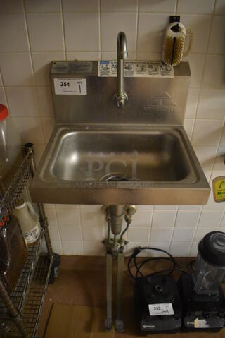 Advance Tabco Stainless Steel Commercial Single Bay Wall Mount Sink w/ Faucet and Pedals. 17.5x15.5x19. (Dishroom)