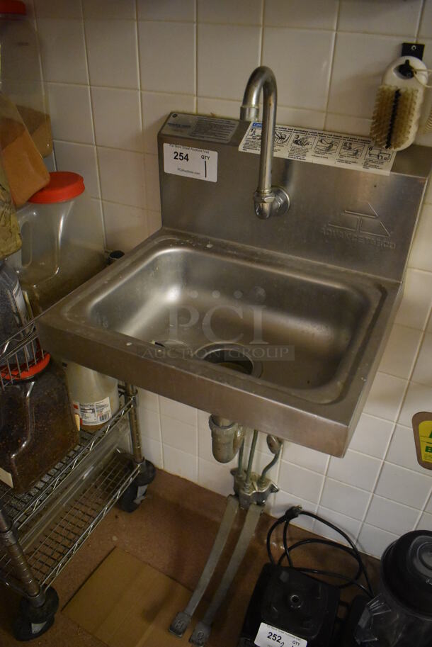 Advance Tabco Stainless Steel Commercial Single Bay Wall Mount Sink w/ Faucet and Pedals. 17.5x15.5x19. (Dishroom) - Image 2 of 5