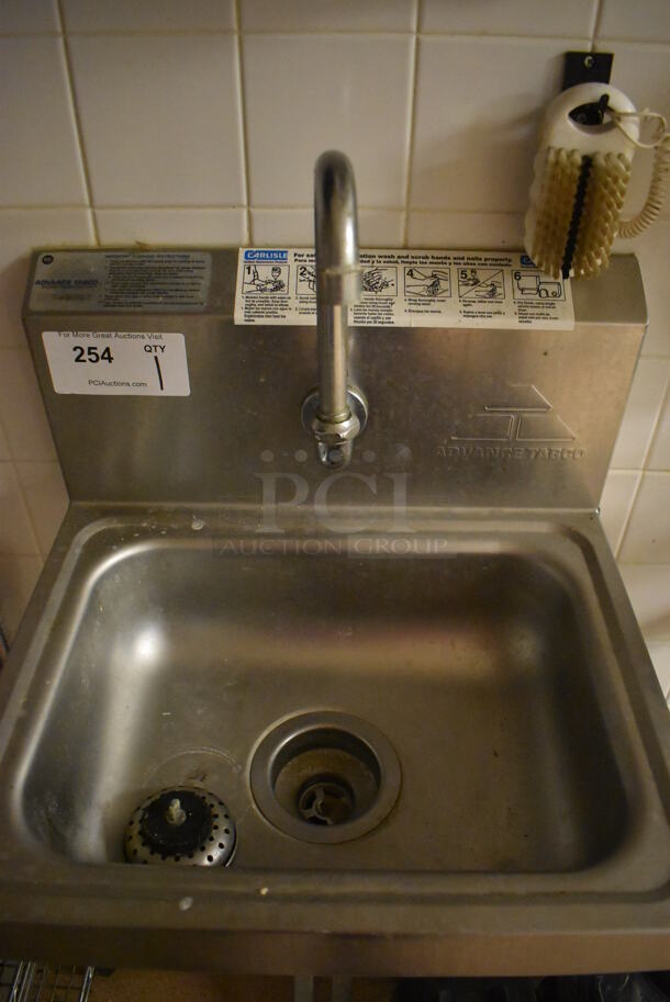 Advance Tabco Stainless Steel Commercial Single Bay Wall Mount Sink w/ Faucet and Pedals. 17.5x15.5x19. (Dishroom) - Image 4 of 5