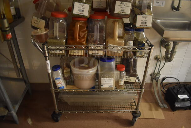 Chrome Finish 3 Tier Wire Cart on Commercial Casters. Does Not Include Contents. 20x35x35. (Dishroom) - Image 1 of 4