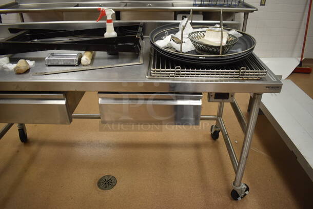 Stainless Steel Table w/ 2 Drawers and Back Splash on Commercial Casters. Comes w/ Contents. 72x30x39. (Education Kitchen) - Image 3 of 6