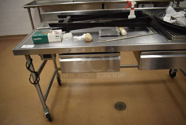 Stainless Steel Table w/ 2 Drawers and Back Splash on Commercial Casters. Comes w/ Contents. 72x30x39. (Education Kitchen) - Image 4 of 6