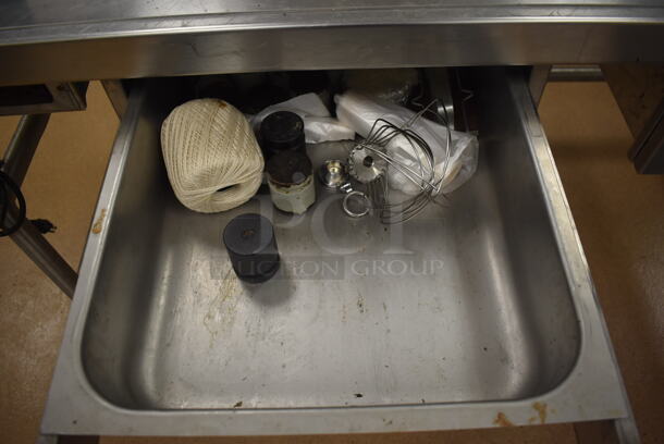 Stainless Steel Table w/ 2 Drawers and Back Splash on Commercial Casters. Comes w/ Contents. 72x30x39. (Education Kitchen) - Image 5 of 6