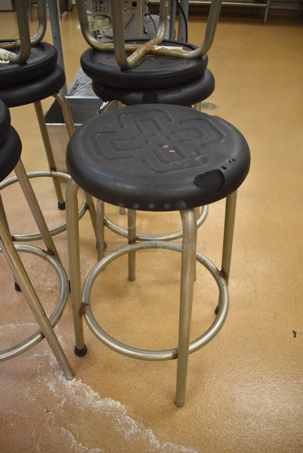 7 Metal Stools w/ Black Seat. 16x16x26. 7 Times Your Bid! (Education Kitchen)