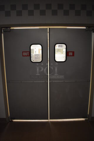 2 Eliason Metal Swinging Kitchen Doors. BUYER MUST REMOVE. 35x1.5x78.5. 2 Times Your Bid! (Dishroom)