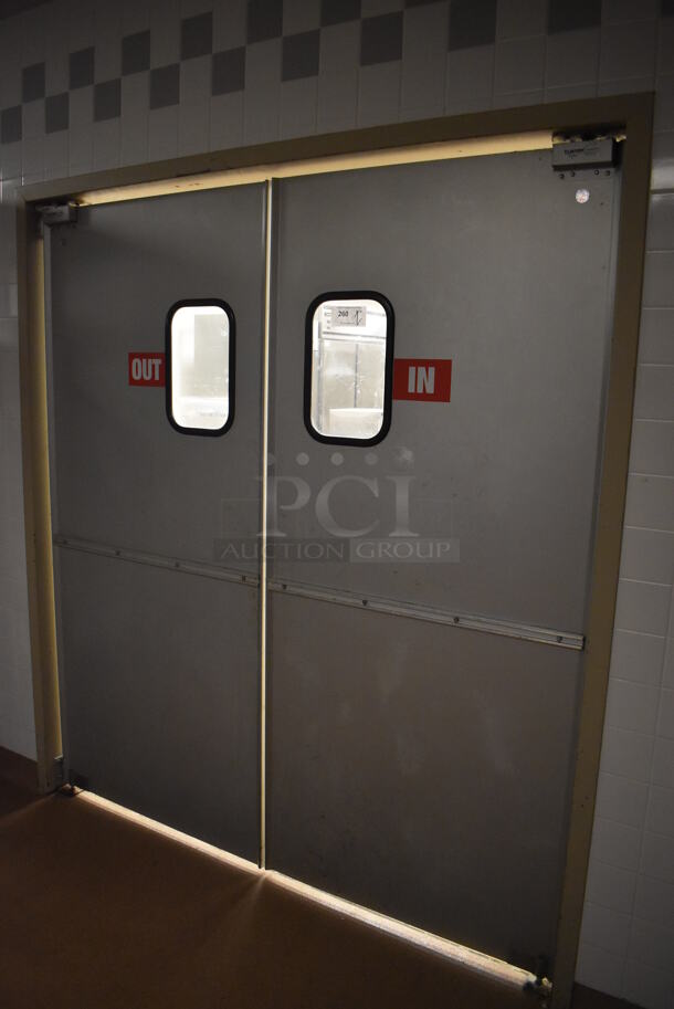 2 Eliason Metal Swinging Kitchen Doors. BUYER MUST REMOVE. 35x1.5x78.5. 2 Times Your Bid! (Dishroom) - Image 2 of 4
