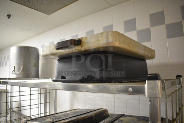 Metal 4 Tier Wire Shelving Unit on Commercial Casters w/ Contents Including Metal Stock Pots and Baking Pans. BUYER MUST DISMANTLE. PCI CANNOT DISMANTLE FOR SHIPPING. PLEASE CONSIDER FREIGHT CHARGES. 48x24x78. (Dishroom) - Image 5 of 6