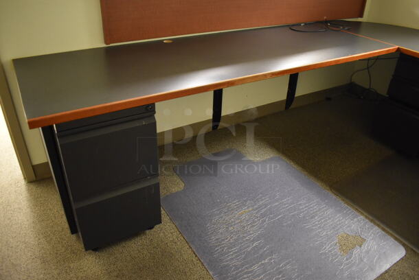 ALL ONE MONEY! Room Lot of Wood Pattern Desk Pieces, Table, Desk and Bulletin Board. BUYER MUST REMOVE. (Copy Room) - Image 8 of 9