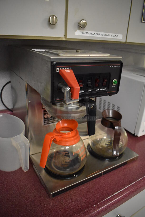 Bunn CWTF-15 Stainless Steel Commercial 3 Burner Coffee Machine w/ Hot Water Dispenser, Metal Brew Basket and 2 Coffee Pots. 16x21x17. Tested and Working! (Faculty Area) - Image 5 of 5