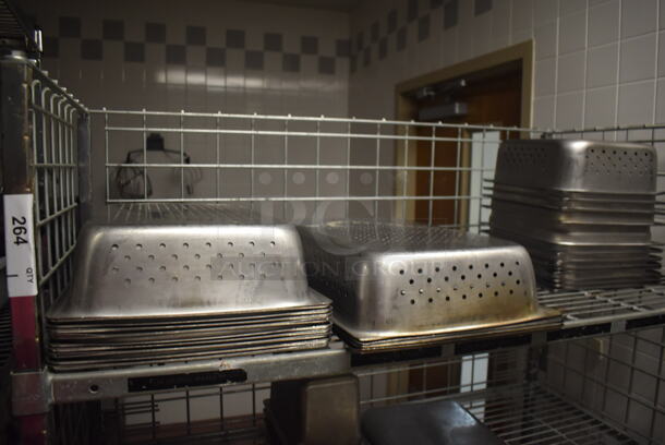 Metal 4 Tier Wire Shelving Unit on Commercial Casters w/ Contents Including Stainless Steel Drop In Bins. BUYER MUST DISMANTLE. PCI CANNOT DISMANTLE FOR SHIPPING. PLEASE CONSIDER FREIGHT CHARGES. 48x24x70. (Dishroom) - Image 2 of 5