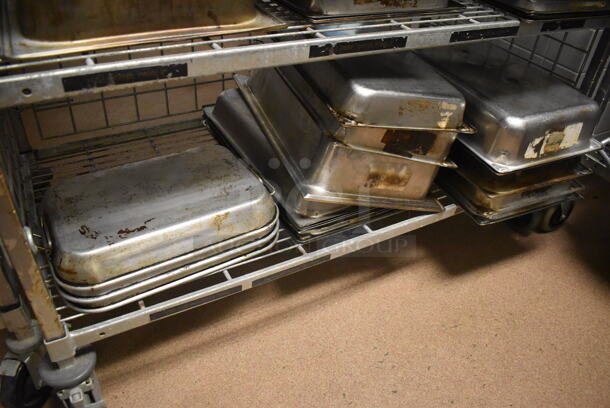 Metal 4 Tier Wire Shelving Unit on Commercial Casters w/ Contents Including Stainless Steel Drop In Bins. BUYER MUST DISMANTLE. PCI CANNOT DISMANTLE FOR SHIPPING. PLEASE CONSIDER FREIGHT CHARGES. 48x24x70. (Dishroom) - Image 5 of 5