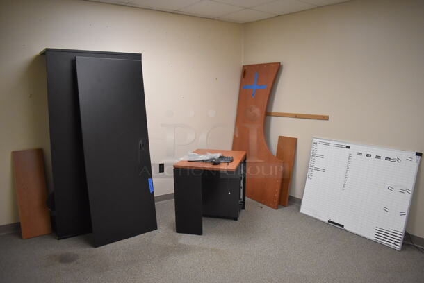ALL ONE MONEY! Room Lot of Various Items Including Desk Pieces and White Board. BUYER MUST REMOVE. (Faculty Offices)