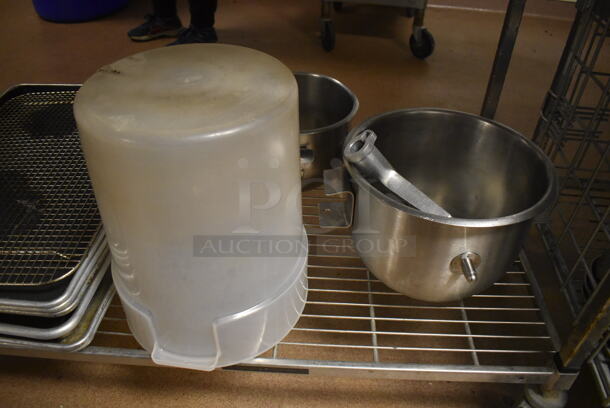 Metal 4 Tier Wire Shelving Unit on Commercial Casters w/ Contents Including Metal Lids, Baking Pans and Cylindrical Drop In Bins. BUYER MUST DISMANTLE. PCI CANNOT DISMANTLE FOR SHIPPING. PLEASE CONSIDER FREIGHT CHARGES. 48x24x78. (Dishroom) - Image 7 of 7