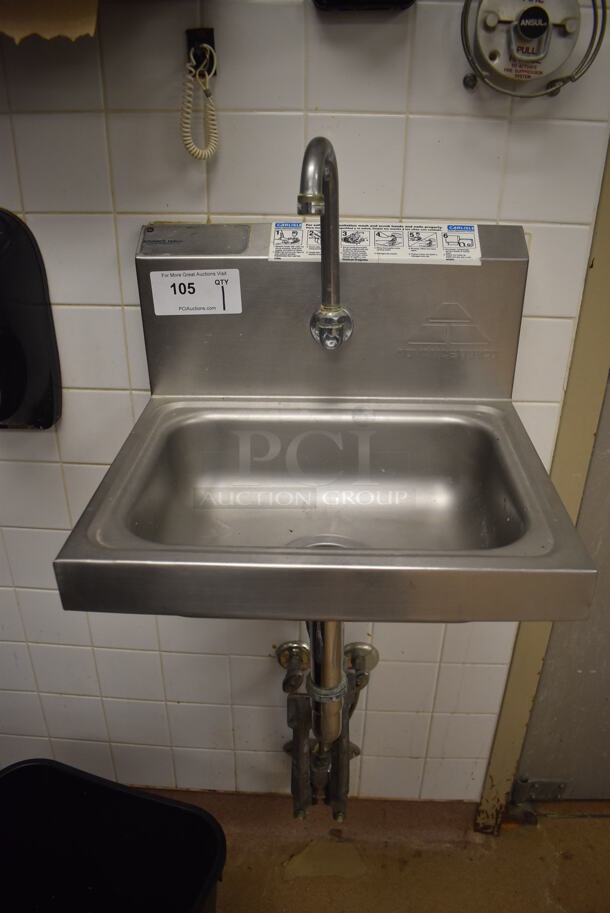 Advance Tabco Stainless Steel Commercial Single Bay Wall Mount Sink w/ Faucet and Foot Pedals. BUYER MUST REMOVE. 17.5x15.5x19. (Education Kitchen) - Image 5 of 6