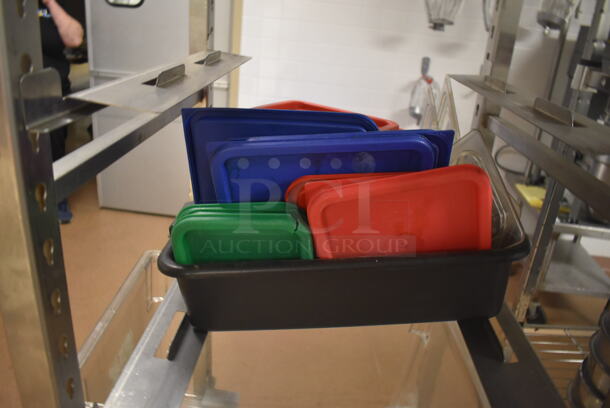 Metal Commercial Pan Transport Rack on Commercial Casters w/ Contents Including Poly Bins and Poly Lids. 26x28x64. (Dishroom) - Image 4 of 5