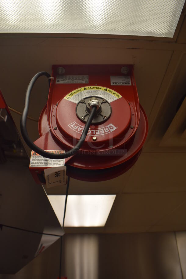 Reelcraft LK 4545 123 7A Metal Ceiling Mounted Extension Cord on Reel. BUYER MUST REMOVE. 13x9x20. (Education Kitchen) - Image 2 of 3
