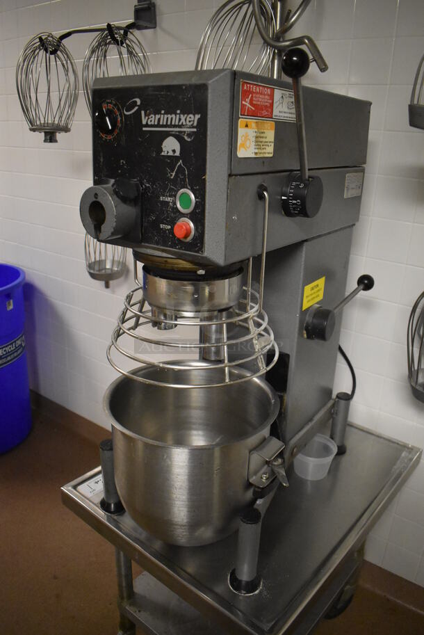 Varimixer W20 Metal Commercial Countertop 20 Quart Planetary Dough Mixer w/ Stainless Steel Mixing Bowl, Bowl Guard and Numerous Attachments on Stainless Steel Mixer Equipment Stand w/ Commercial Casters. 115 Volts, 1 Phase. 17x26x35, 24x30x24. (Dishroom) - Image 2 of 9