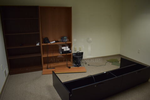 ALL ONE MONEY! Room Lot of Various Items Including Bookshelf and Desk Top Cabinet. BUYER MUST REMOVE. (Faculty Offices)