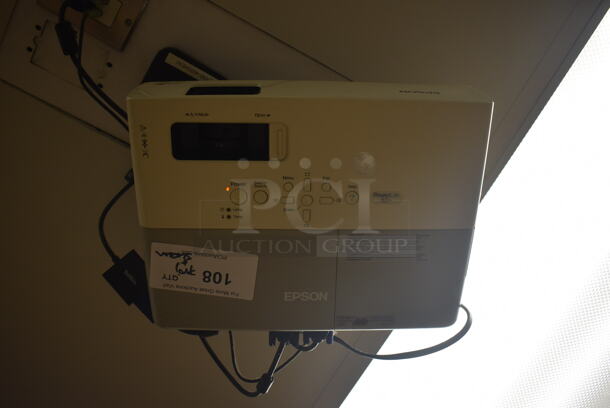 Epson Ceiling Mounted Projector and Pull Down Projection Screen. BUYER MUST REMOVE. 11x8x4, 94". (Education Kitchen) - Image 2 of 5