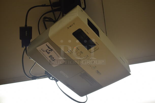 Epson Ceiling Mounted Projector and Pull Down Projection Screen. BUYER MUST REMOVE. 11x8x4, 94". (Education Kitchen) - Image 3 of 5
